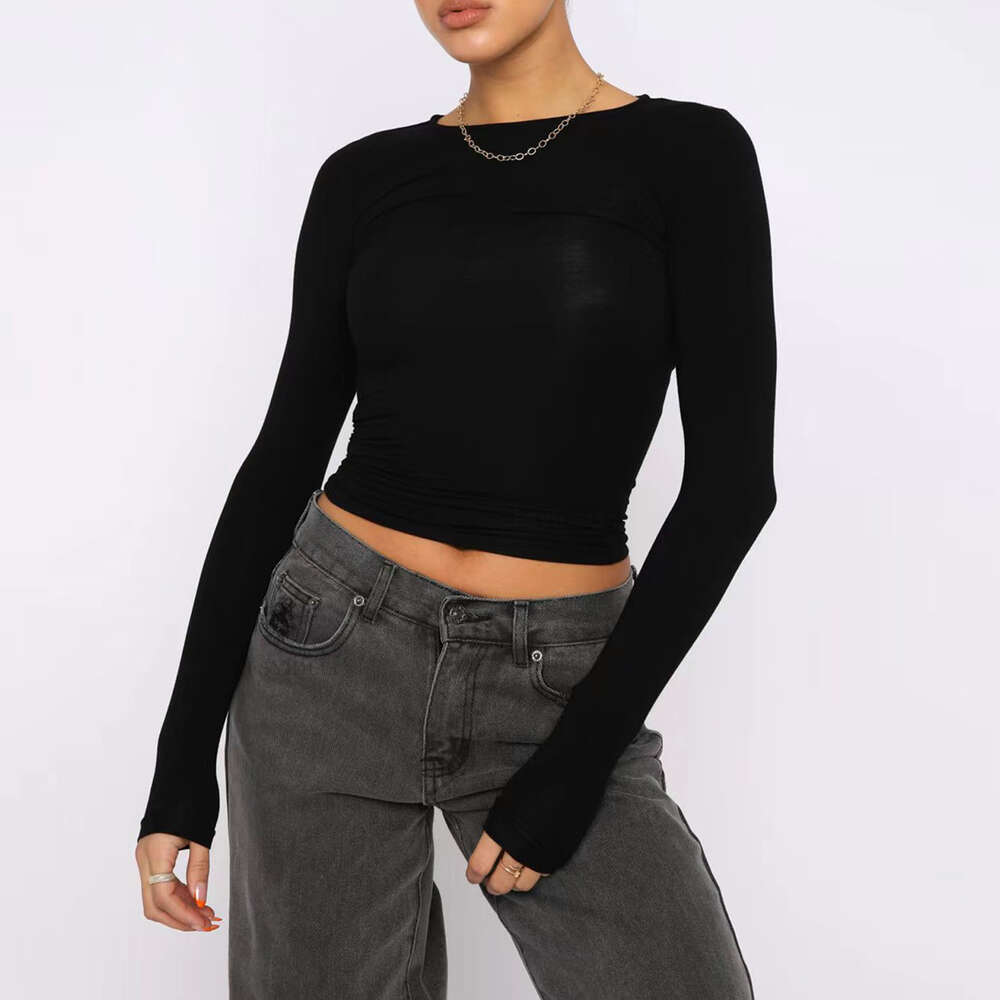 Women's New Solid Base Round Neck Spicy Girl Spring and Autumn Slim Fit Long Sleeve Top T-shirt Female