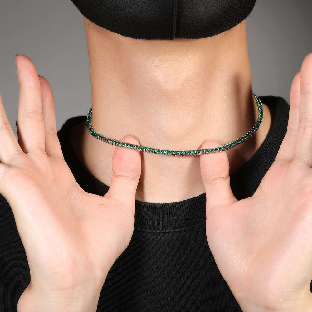 300 Hip Hop Cute Green Tennis Chain Cubic Zirconia Choker Necklace Bling Vintage Bling Ball Gemstone Necklaces Mens And Womens Fashion Trendy Bijoux J