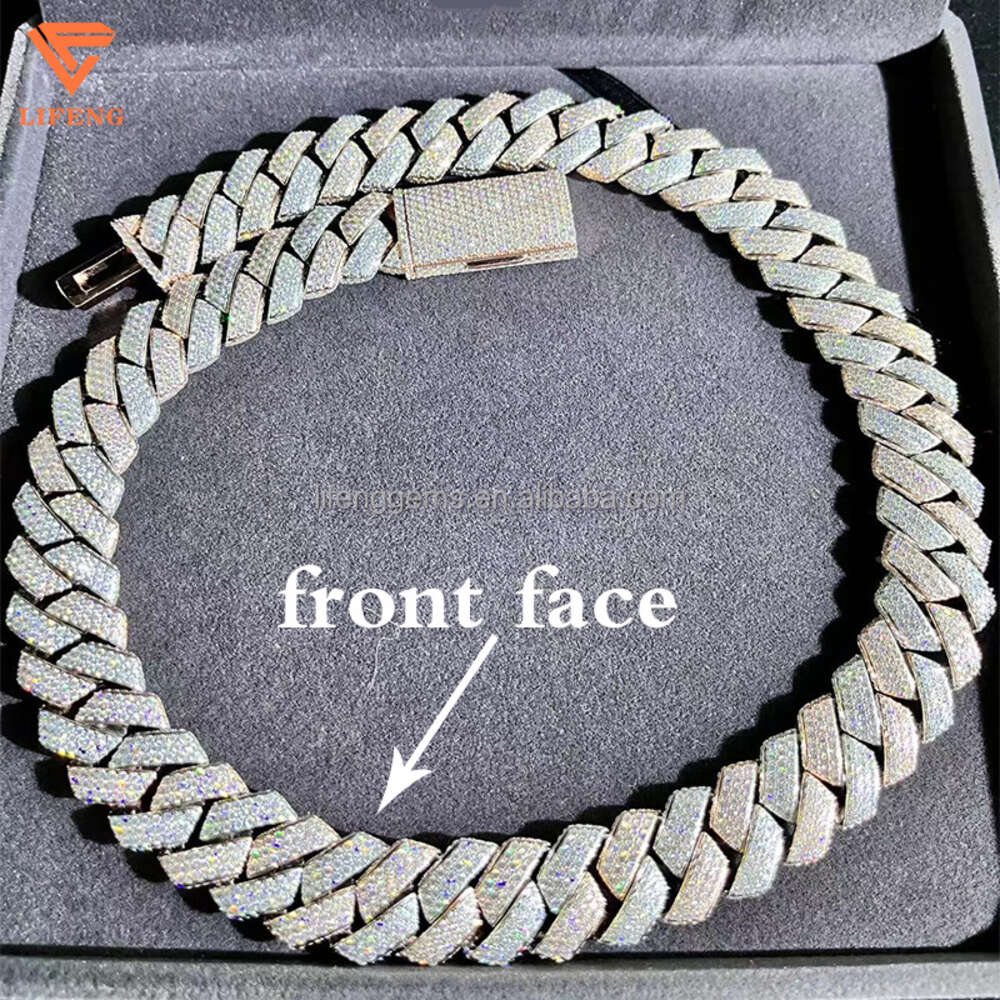 18mm Vvs Moissanite Chilled Diamond Chain Silver Necklace 925 Sterling Mens Miami Cuban