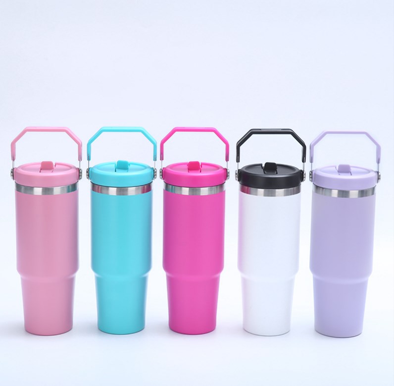 30oz matte tumbler with flip straw school macaron color double wall 304 Stainless Steel Insulated Travel Mug for custom DIY
