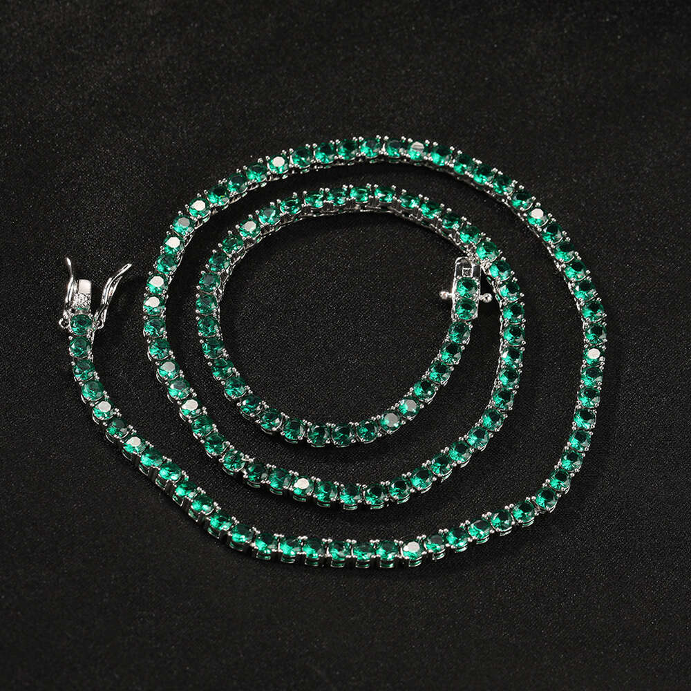 300 Hip Hop Cute Green Tennis Chain Cubic Zirconia Choker Necklace Bling Vintage Bling Ball Gemstone Necklaces Mens And Womens Fashion Trendy Bijoux J