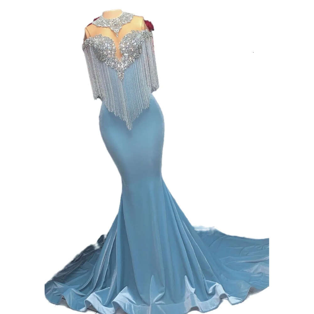 Aso Ebi Beaded Arabic Crystals Prom Dress Mermaid Satin Sexy Evening Formal Party Second Reception Birthday Engagement Gowns Dresses Robe De Soiree ZJ