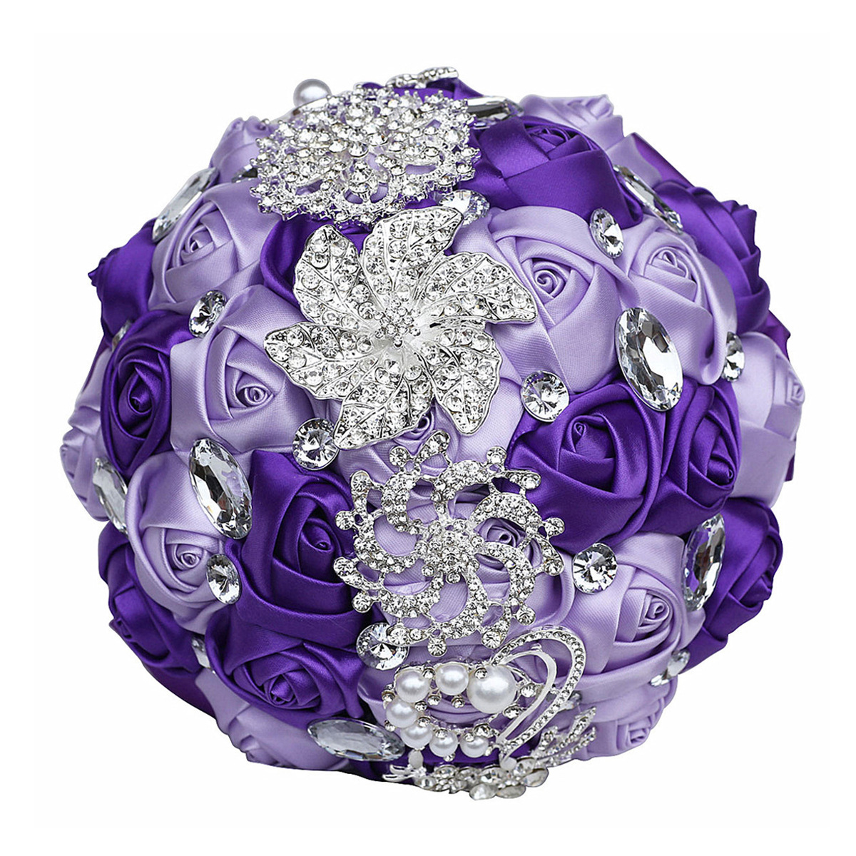 Custom Made Satin Rose Wedding Flowers Bridal Bouquet Crystal Beading Shiny Pink Ivory White Blue Red Mix Color Hand Made Flower Supplies