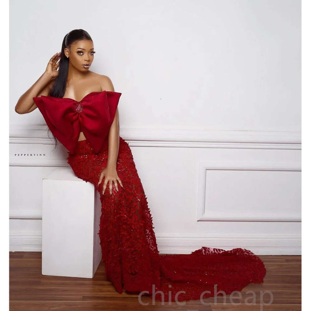Red Arabic Aso Ebi Mermaid Prom Dresses Two Pieces Lace Evening Formal Party Second Reception Birthday Engagement Gowns Dress ZJ 6660306