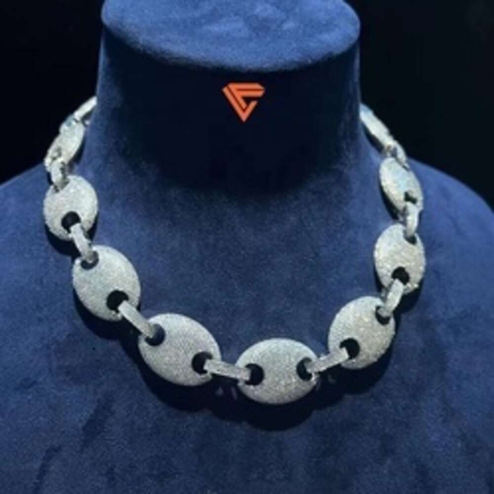 Style Necklace 925 Silver Hip Hop Trend White Colored Vvs Moissanite Diamond Pig Nose Cuban Chain
