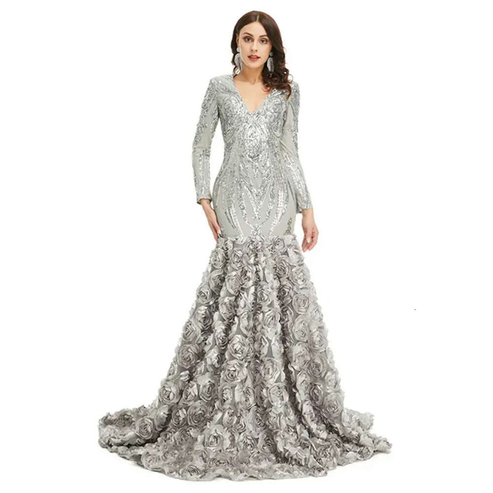 Sleeve Vintage Long Bury Royal Blue Prom Dresses Sexy Mermaid V Neck Ruched Lace Flowers Evening Gowns Formal Ocn Vestidos BM estidos