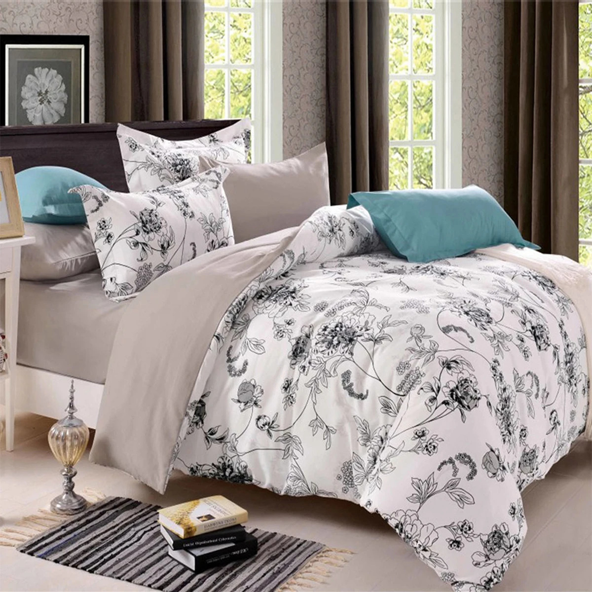 Duvet Covers Single/ Double Person Comforter Plant Flower Bedding Sets with Quilt Cover Bed Sheet Pill 240309