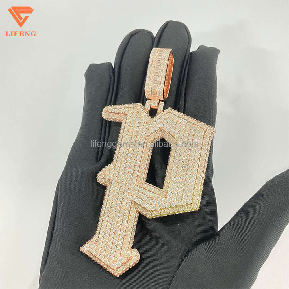 Lifeng Iced Out Moissanite Jewelry Two Tone Plated Hip-hop Chain Three-sided Full of Diamond Pendant Necklace Set