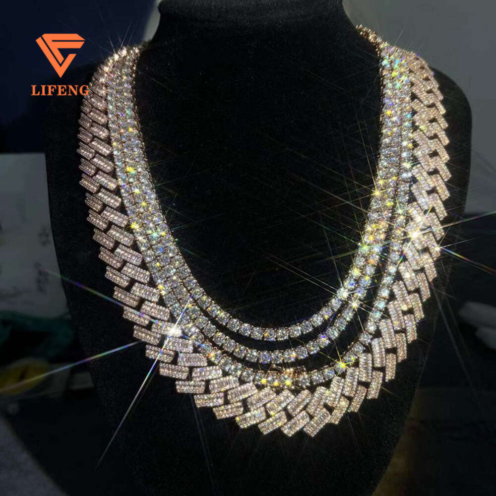 2023 Best Selling Hip Hop Iced Out Jewelry S925 3mm 4mm Loose Synthetic Stone Moissanite Diamond Tennis Necklace