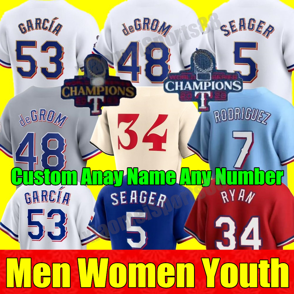2024 Custom S-4XL Baseball Jersey Jacob deGrom Corey Seager Marcus Semien Texas Josh Smith Kole Calhoun Nolan Ryan Jon Gray Hamilton Rangers Solak Men Women Youth