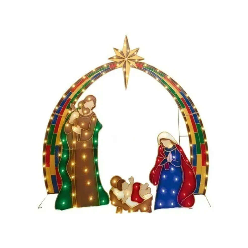 White Scene Plane Nativity Tinsel Warm Painting For Easter Christmas Outdoor Yard Garden Home Decorations Event Decoration 221123