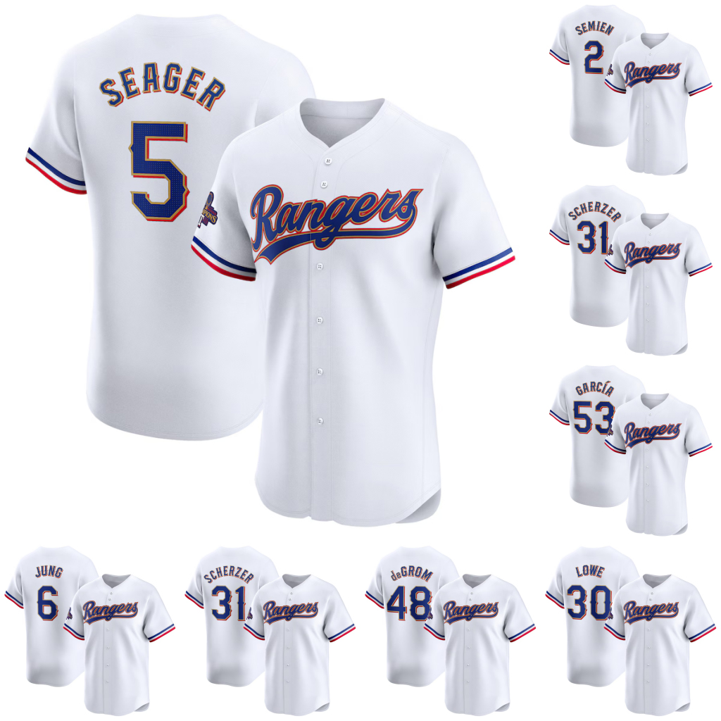 Texas 2024 Gold Collection Rangers Jersey Max Scherzer Jacob deGrom Taylor Hearn Nathan Eovaldi Andrew Heaney Jose Leclerc Martin Perez Cole Seager Ryan