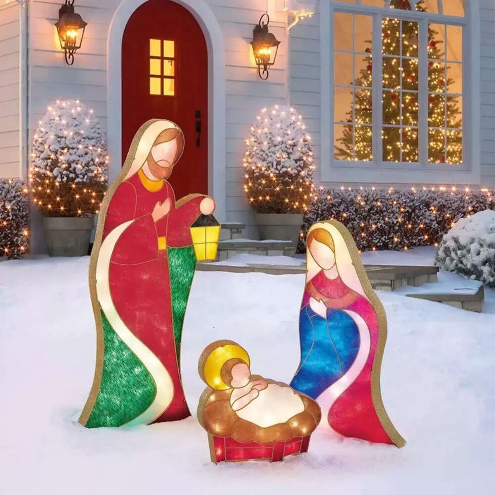 White Scene Plane Nativity Tinsel Warm Painting For Easter Christmas Outdoor Yard Garden Home Decorations Event Decoration 221123