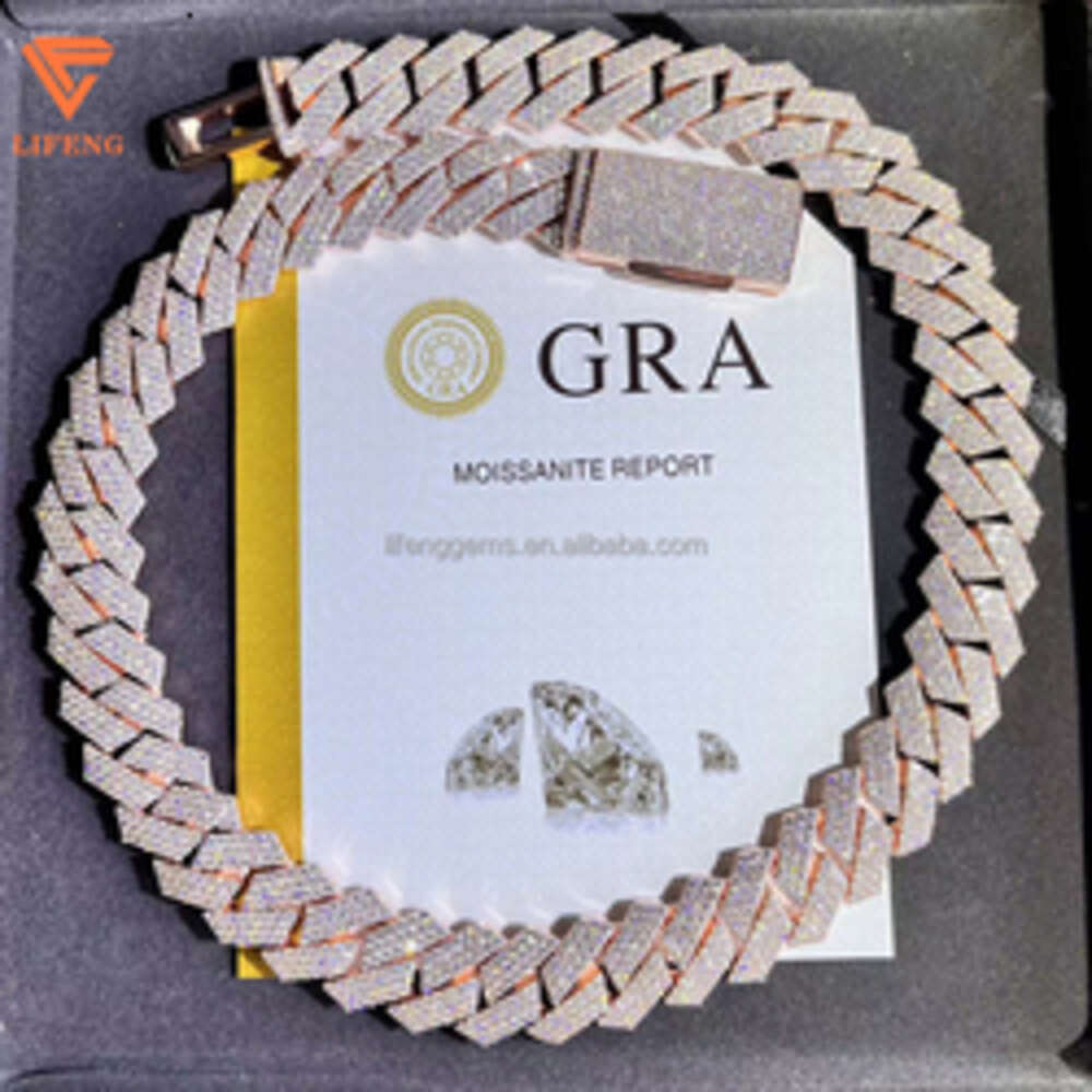 Fashion Design Solid Silver Gra Moissanite 18mm 20mm Wide Diamond Iced Out Pendant Necklace Cuban Link Chain for Rapper