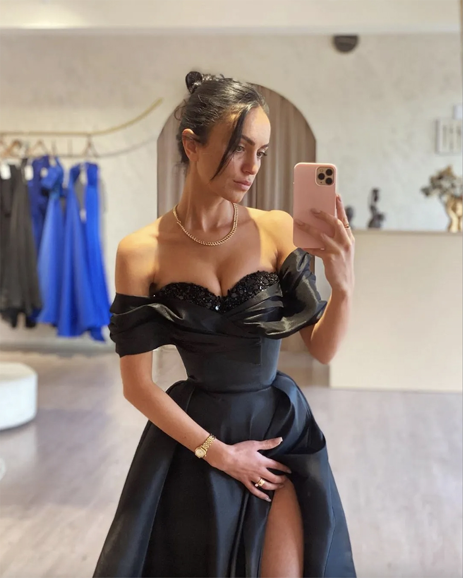 Sexy Black A E Prom Dresses Off Shoulder Sweetheart Sequined High Side Split Or Length Satin Evening Formal Dress Second Receoption Birthday Party Gow