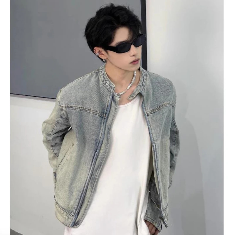 Men Washed Short Denim Jackets American Vintage Casual Loose Zipper Mens Jean Coat Couple Street Trend Cowboy Outwear 240319