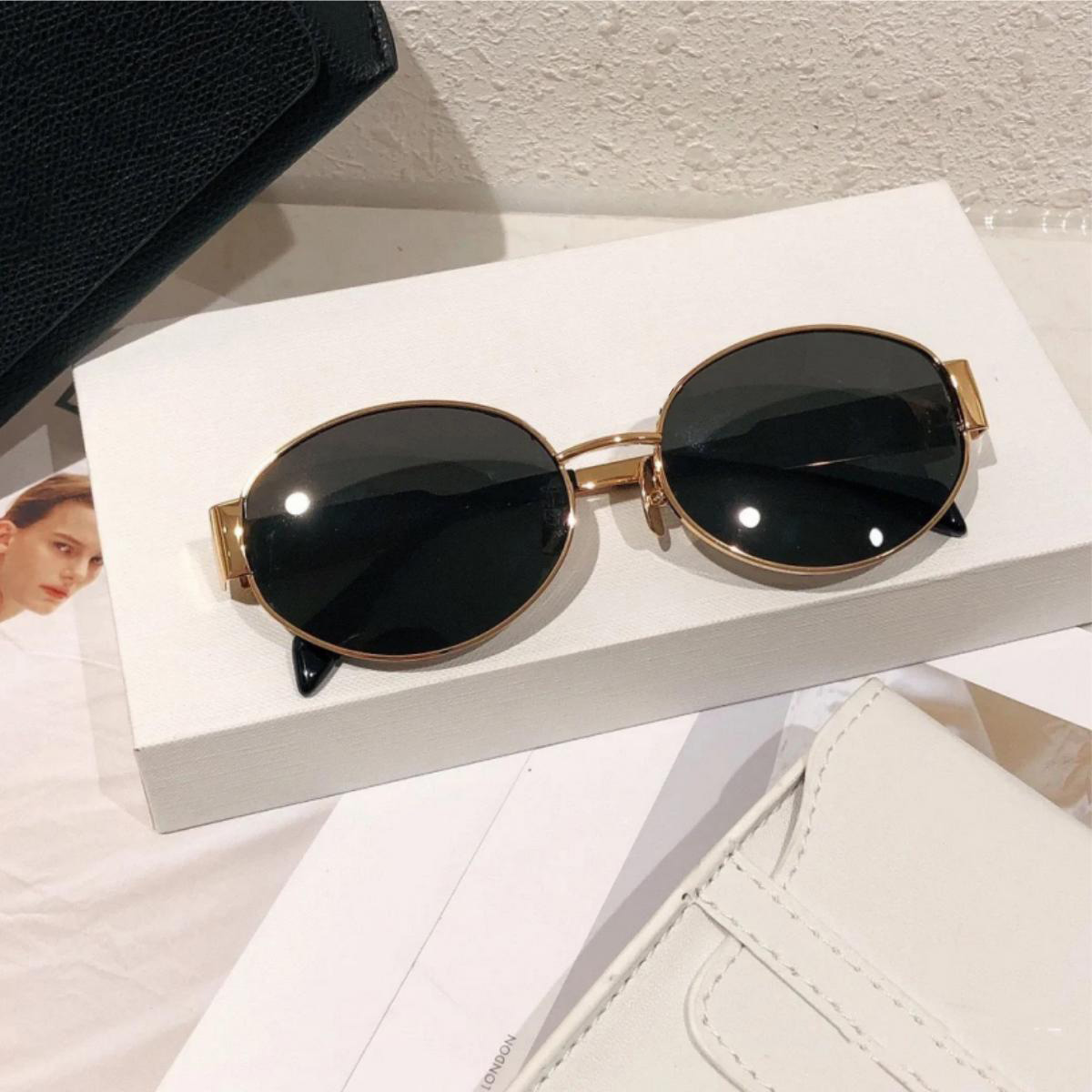 Sunglasses for women designer shades luxury brand glasses unisex traveling sunglass beach adumbral metal frame european elliptical lenses shade