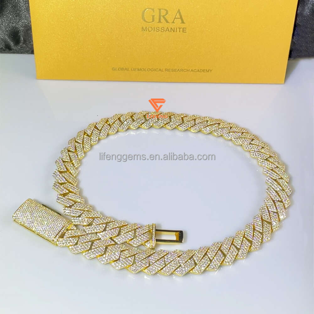 Private Jeweler Custom Made Hip Hop Jewelry 20mm Iced Out Vvs Moissanite Diamond 925 Sterling Silver Gold Miami Cuban Link Chain