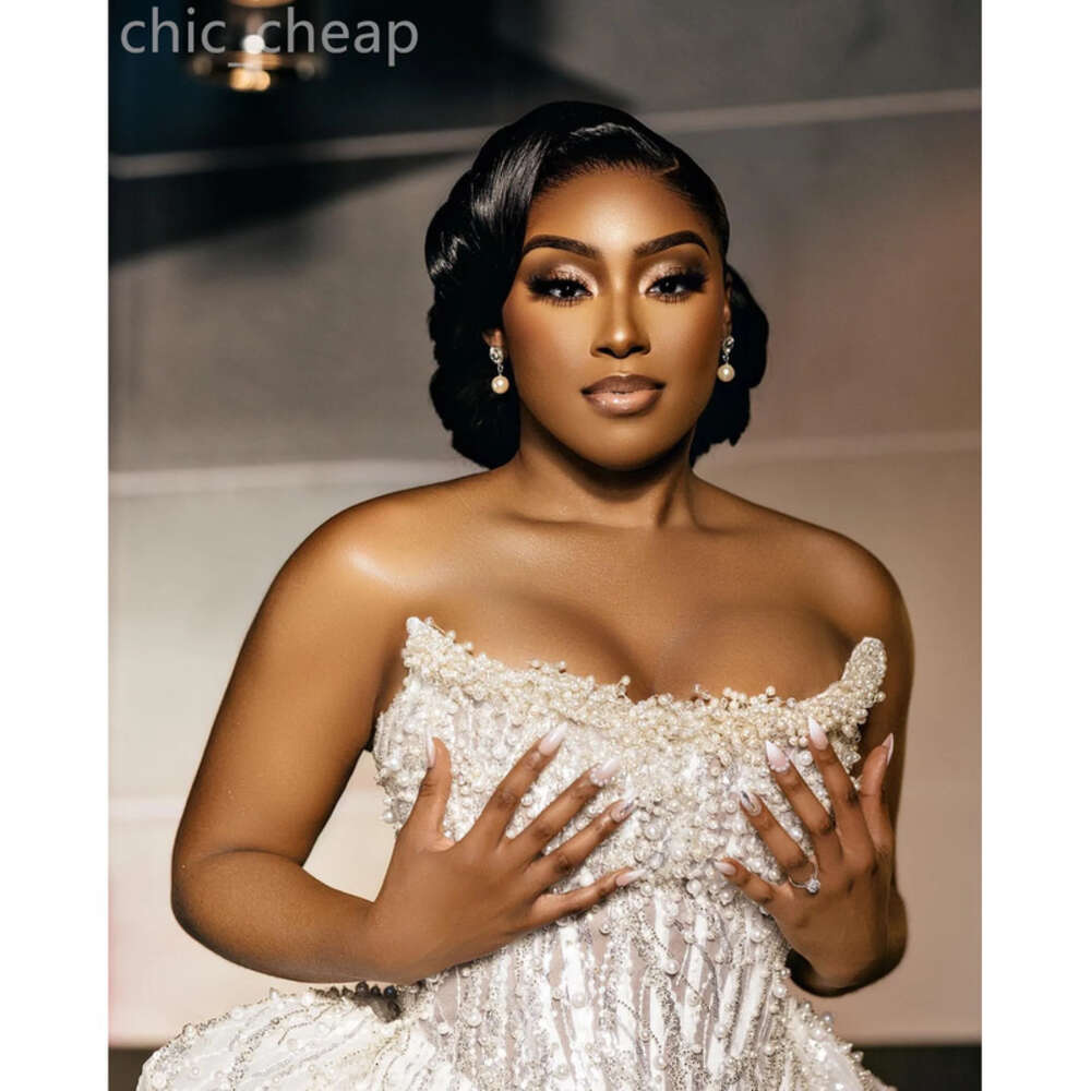 Ivory Aso Ebi Arabic Mermaid Wedding Beaded Pearls Detachable Train Sequined Lace Satin Bridal Gowns Dresses ZJ 0505