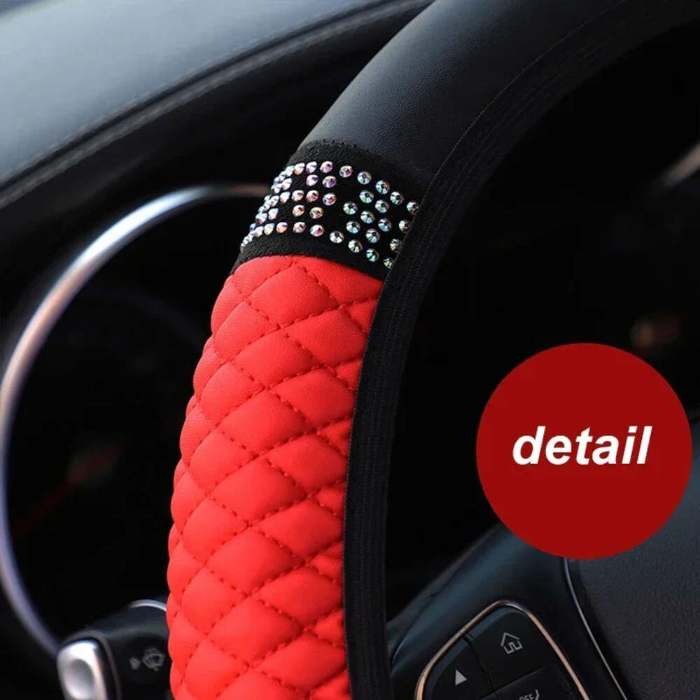 2024 Four Seasons Universal Car 37-38Cm Leather Embroidered Color Dia-Studded Elastic Steering Wheel Cover