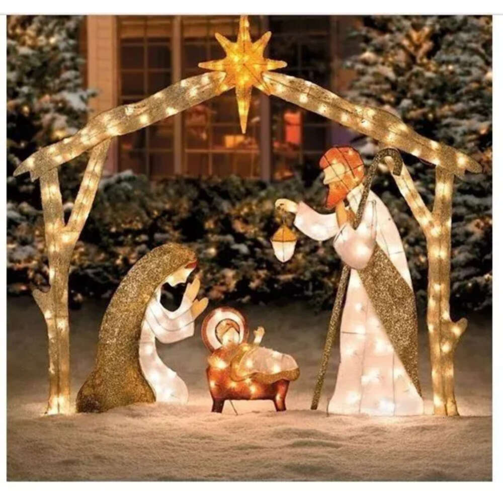 White Scene Plane Nativity Tinsel Warm Painting For Easter Christmas Outdoor Yard Garden Home Decorations Event Decoration 221123