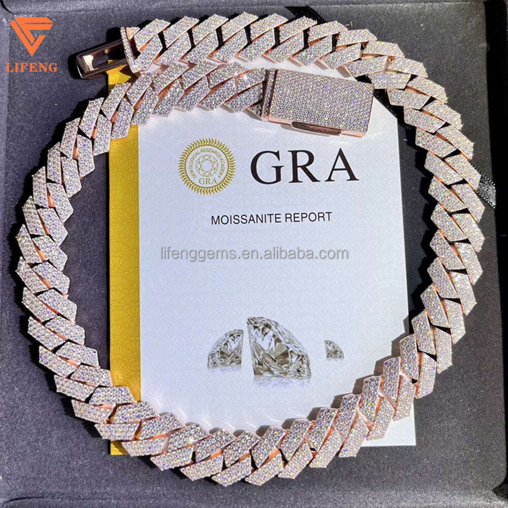 Fashion Design Solid Silver Gra Moissanite 18mm 20mm Wide Diamond Iced Out Pendant Necklace Cuban Link Chain for Rapper