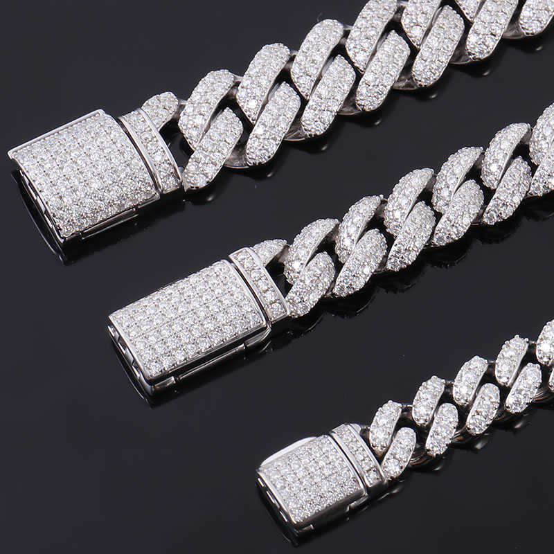 bracelet necklace mossanite 6mmdef Color Moissanite Diamond Over Test Drill Pen Miami Bracelet Necklace Mens Cuban Link Chain Silver Plated Gold