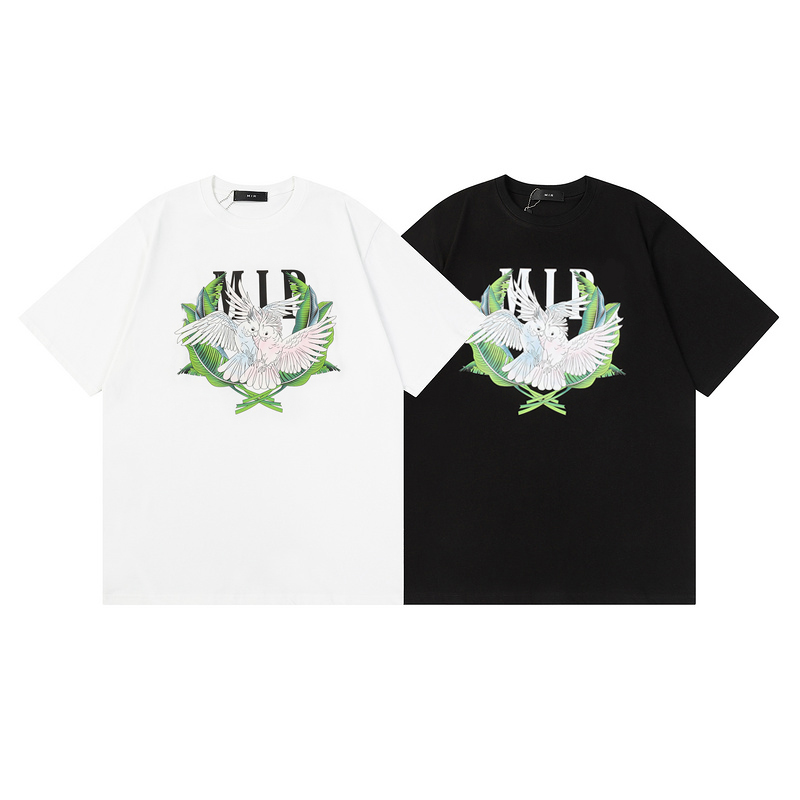 Streetwear Mens Designer T Shirts Amirir Shirt Parrot Angel Crane Pigeon Print Graphic Tee Casual High Street Men and Women Unisex Loose Fashion T-Shirts S-XL