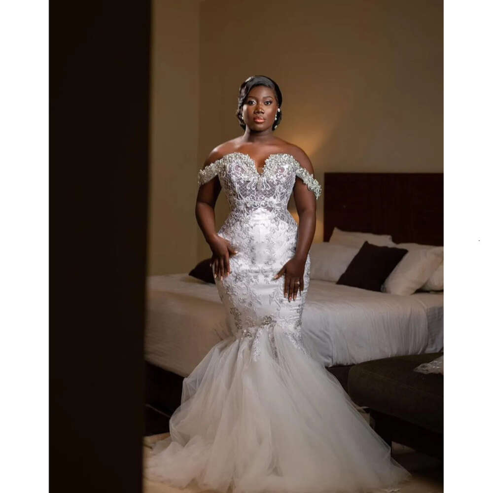 Lace Arabic Aso Ebi Crystals Wedding Dress Beadeed Sweetheart Mermaid Sexy Bridal Gowns Dresses ZJ Es