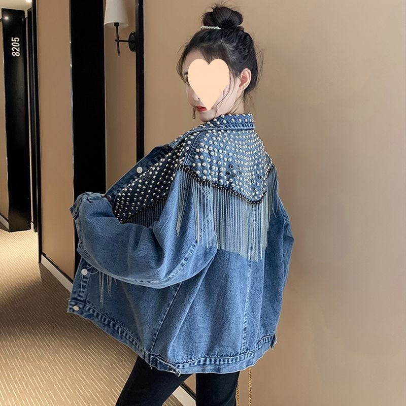 New Spring and Autumn Street Style Holes Denim Jackets for Women Cartoon Diamonds Jean Coats and Jackets Ripped Winbreaker 201109