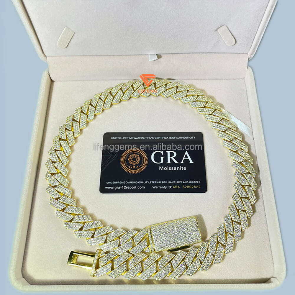 Private Jeweler Custom Made Hip Hop Jewelry 20mm Iced Out Vvs Moissanite Diamond 925 Sterling Silver Gold Miami Cuban Link Chain