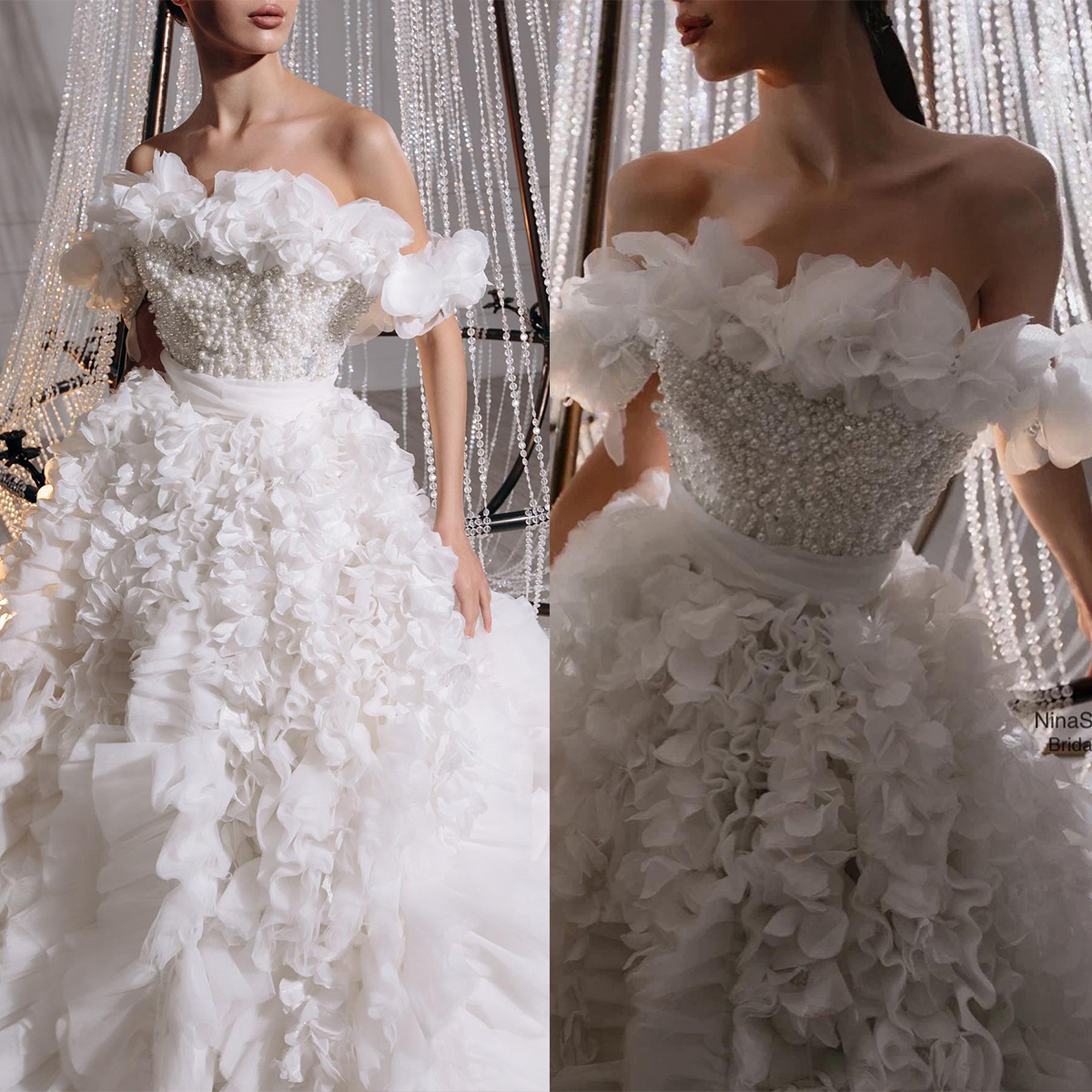 Romantic Wedding Dresses More Pearls A e Bridal Gowns Beaded Off Shoulder Ruffle Train Custom Made Vestidos De Novia