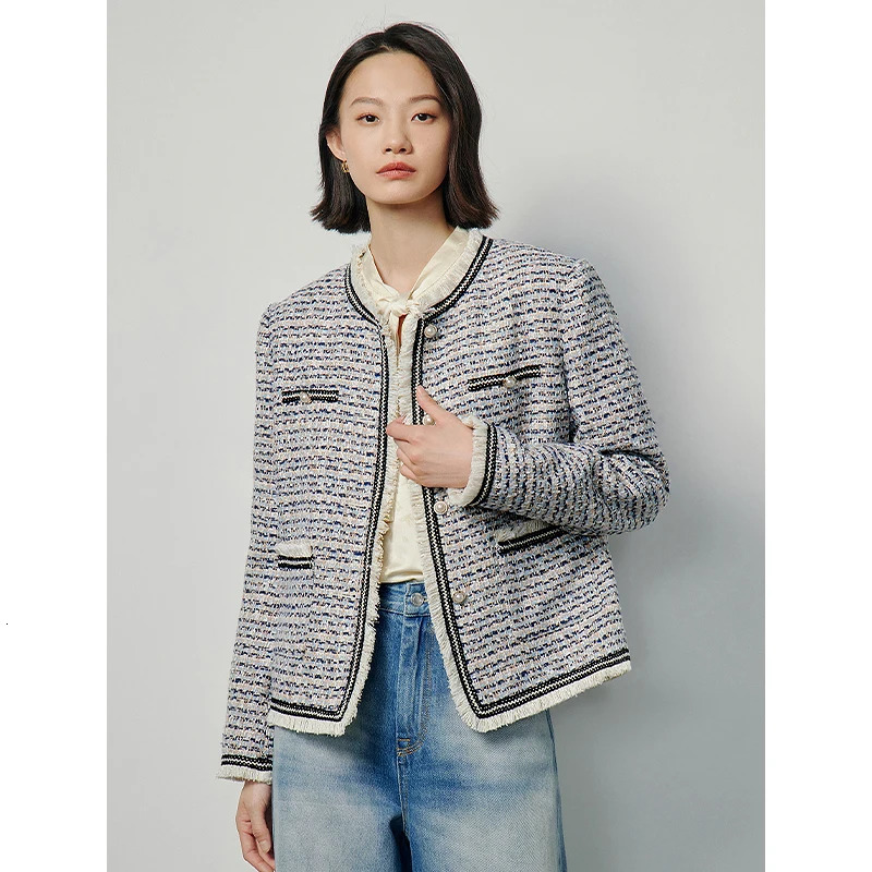 TOYOUTH Women Tweed Woolen Jacket Office Lady Outwear 240307