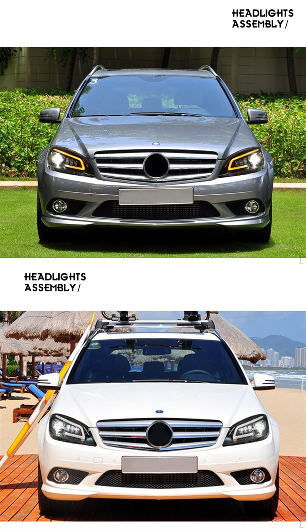 For Benz W204 Headlights 2007-2010 C Class LED Car Lamps Daytime Running Lights Dynamic Turn Signals Car Accessories