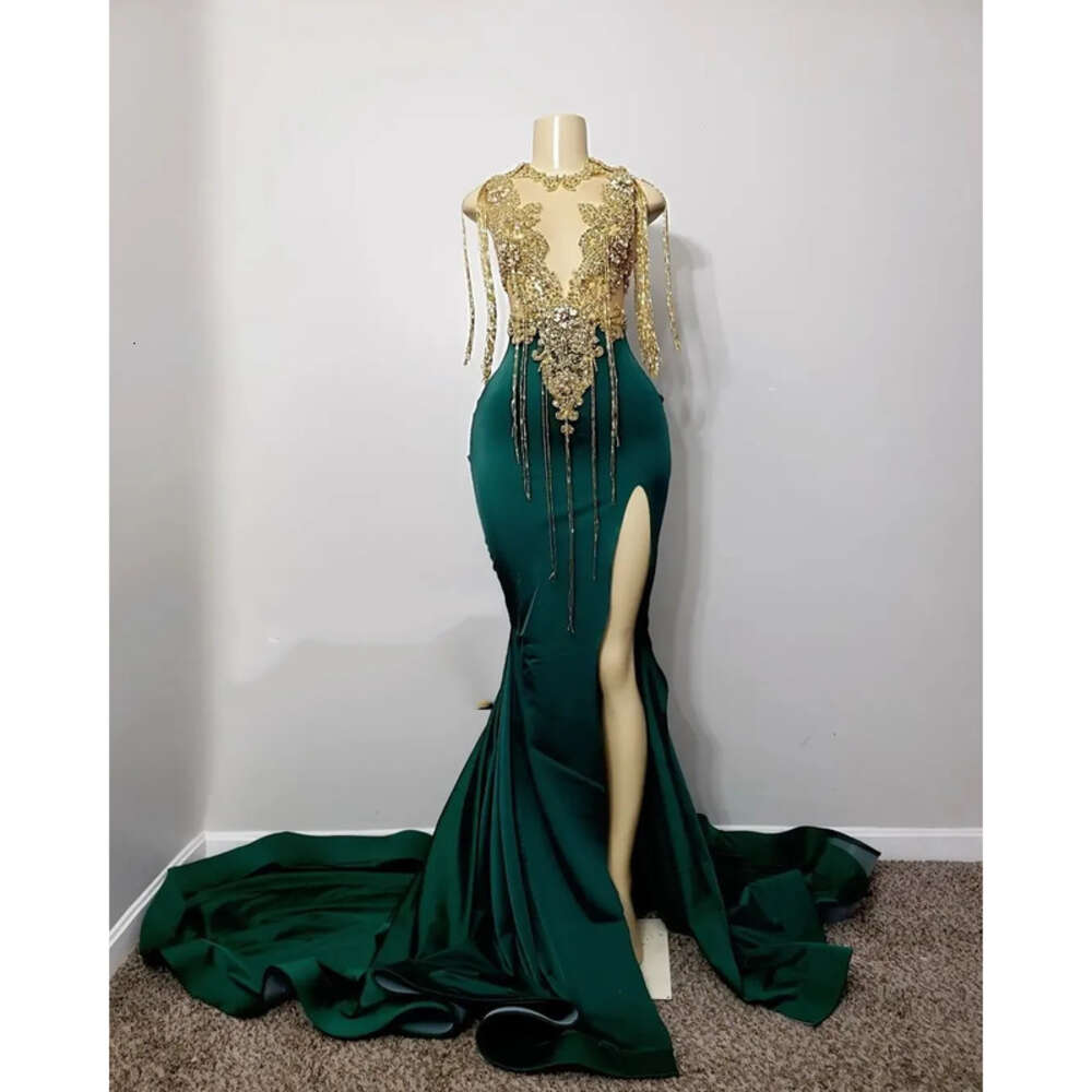 Aso Hunter Ebi Arabic Green Prom Dress Mermaid Lace Beaded Evening Formal Party Second Reception Birthday Engagement Gowns Dresses Robe De Soiree ZJ E