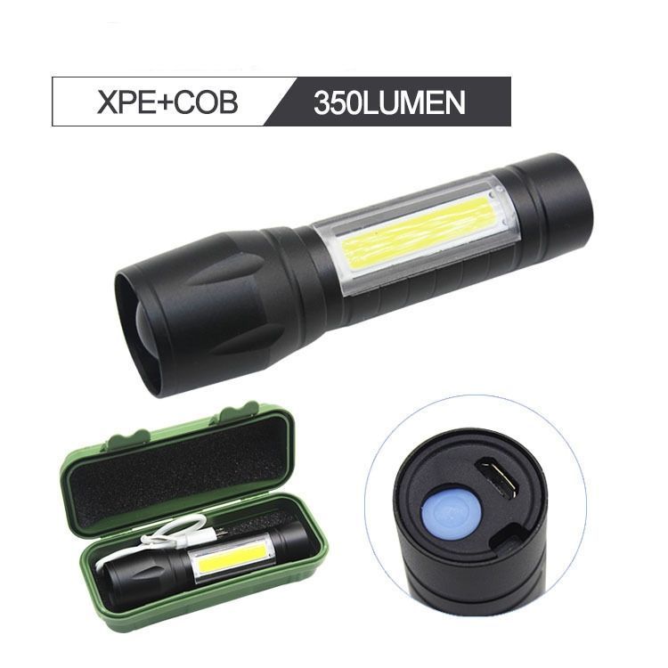 Mini USB rechargeable COB flashlight adjutable zoom aluminium alloy Q5 torch portable outdoor camping lamp 3W built in battery flashlights lights with