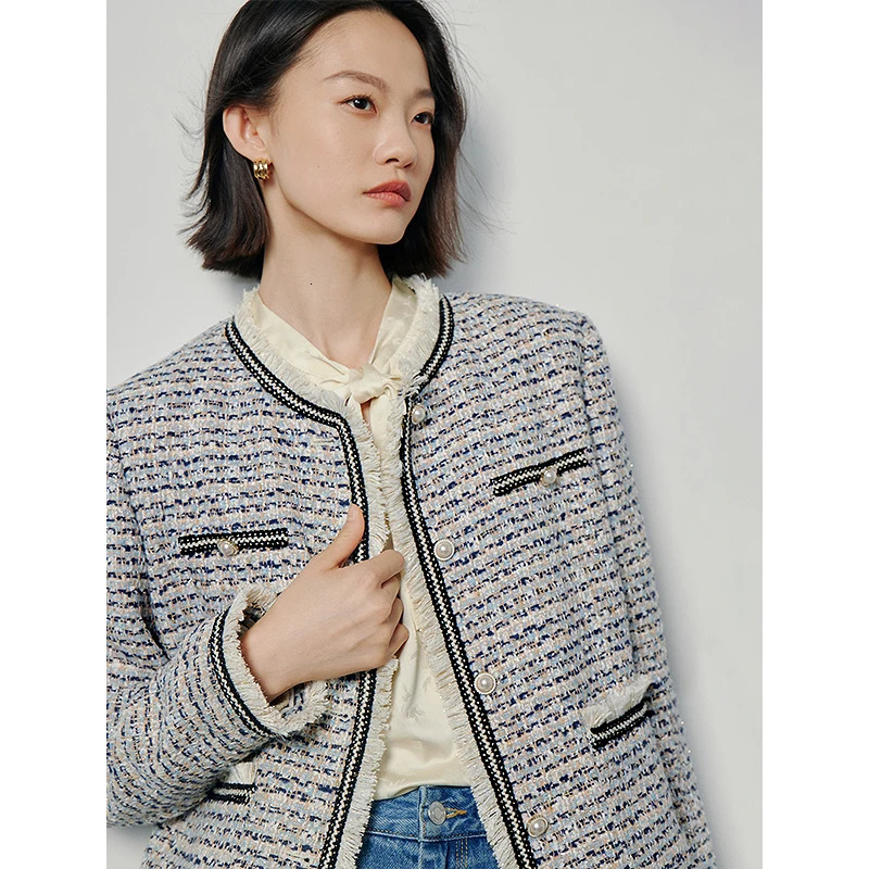 TOYOUTH Women Tweed Woolen Jacket Office Lady Outwear 240307