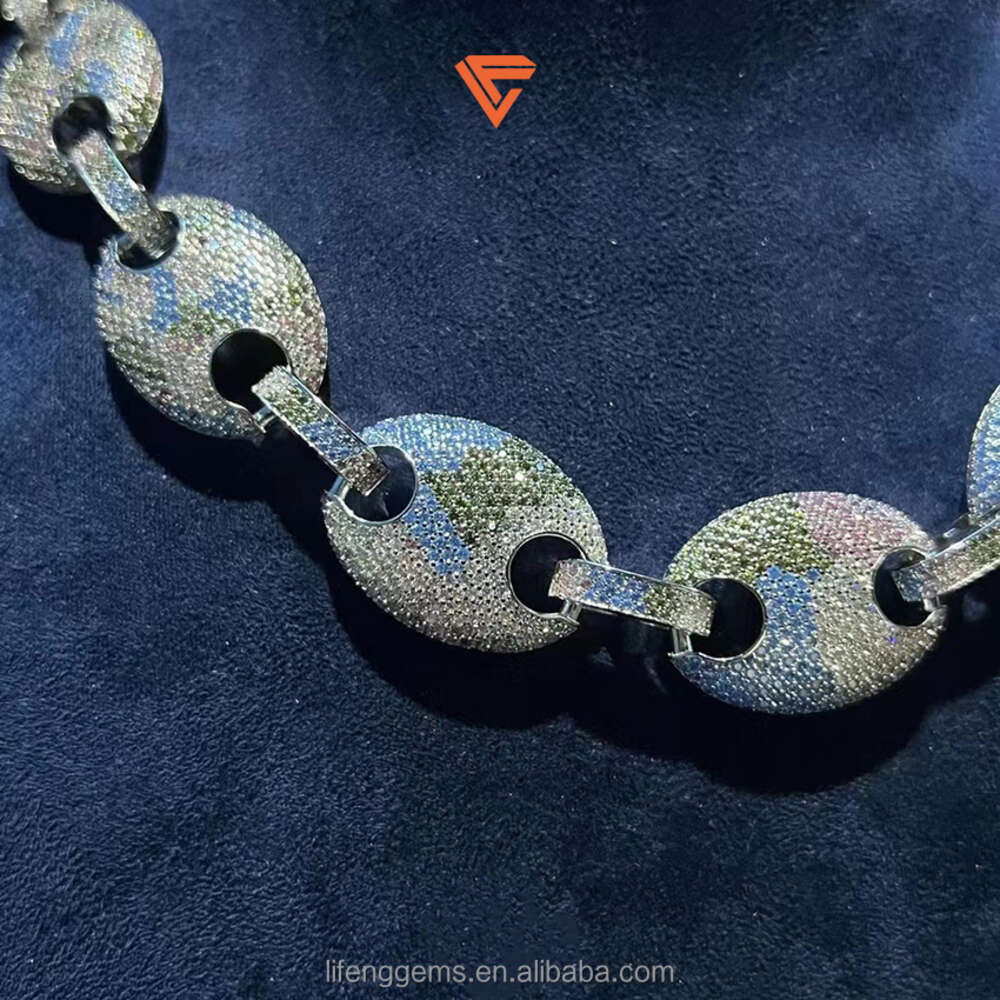 Style Necklace 925 Silver Hip Hop Trend White Colored Vvs Moissanite Diamond Pig Nose Cuban Chain