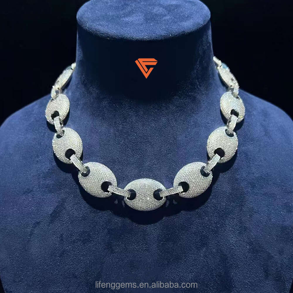 Style Necklace 925 Silver Hip Hop Trend White Colored Vvs Moissanite Diamond Pig Nose Cuban Chain