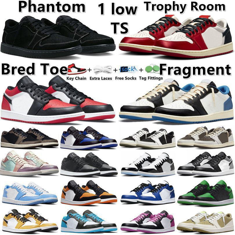1 1s low mens Basketball Shoes Trophy Room x Away Cactus Canary Black Olive Reverse Mocha Fragment Black Bred Toe Game Royal UNC Trainers Sports Sneaker36-45