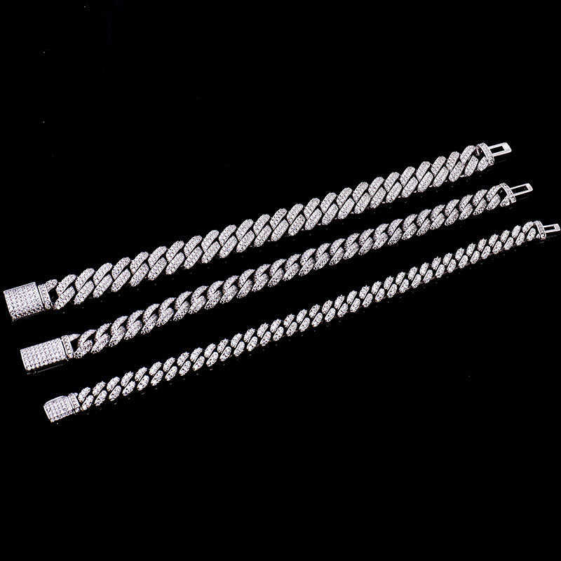 bracelet necklace mossanite 6mmdef Color Moissanite Diamond Over Test Drill Pen Miami Bracelet Necklace Mens Cuban Link Chain Silver Plated Gold