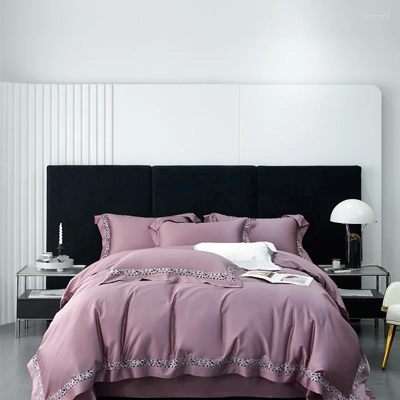 Bedding Sets White High End El Set Luxury Egyptian Cotton Hollow Out Lace Bedclothes Broad Side Duvet Cover Bed Sheet Pillowcases