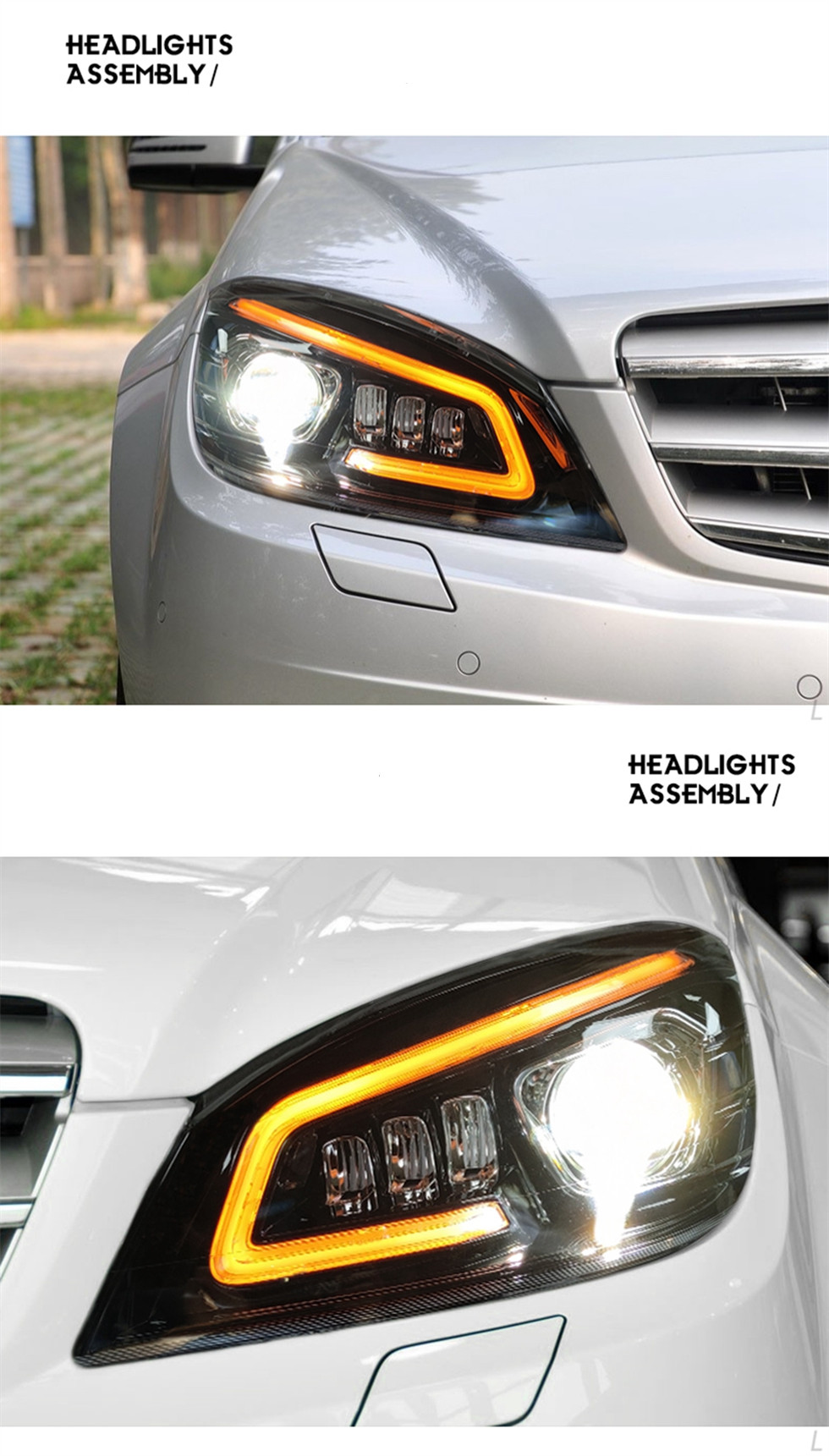 For Benz W204 Headlights 2007-2010 C Class LED Car Lamps Daytime Running Lights Dynamic Turn Signals Car Accessories