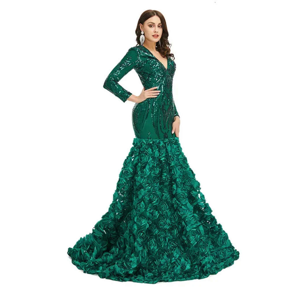 Sleeve Vintage Long Bury Royal Blue Prom Dresses Sexy Mermaid V Neck Ruched Lace Flowers Evening Gowns Formal Ocn Vestidos BM estidos