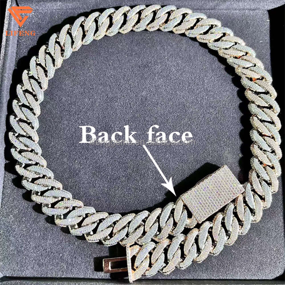 18mm Vvs Moissanite Chilled Diamond Chain Silver Necklace 925 Sterling Mens Miami Cuban