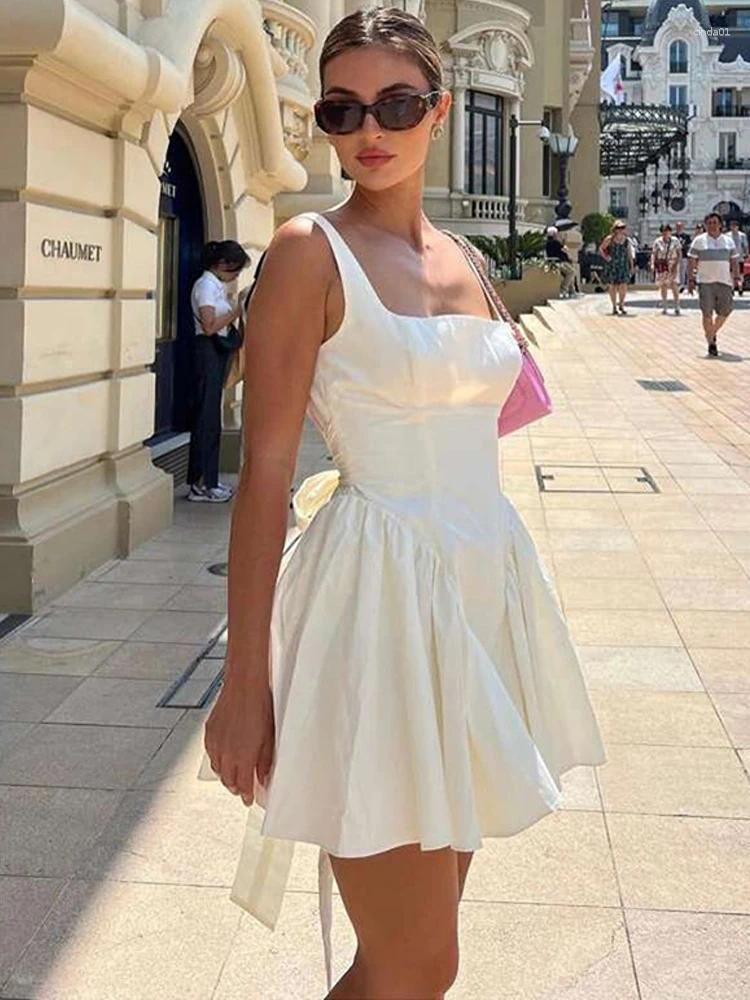 Casual Dresses For Woman Party White Backless Bow Sexy Dress Women Ruffle Pleated Elegant Club Night AAA Discount for in-store purchases