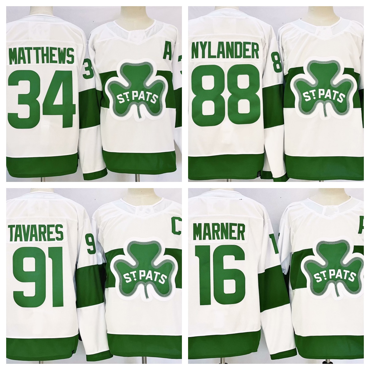 2024 Auston Matthews 34 Marner 16 Nylander 88 Tavares 91 White St. Patricks Jersey Toronto St.Pats Hockey Jerseys S-XXXL Stitched Men Jersey