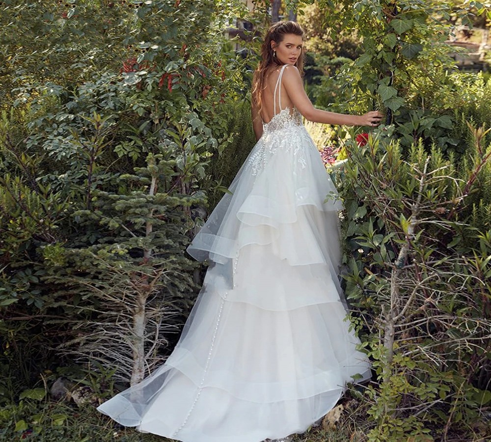 Ruffled Exquisite Wedding Dresses For Women Lace Appliques Tiered Straps Bride Gown Vestidos De Novias Custom Made