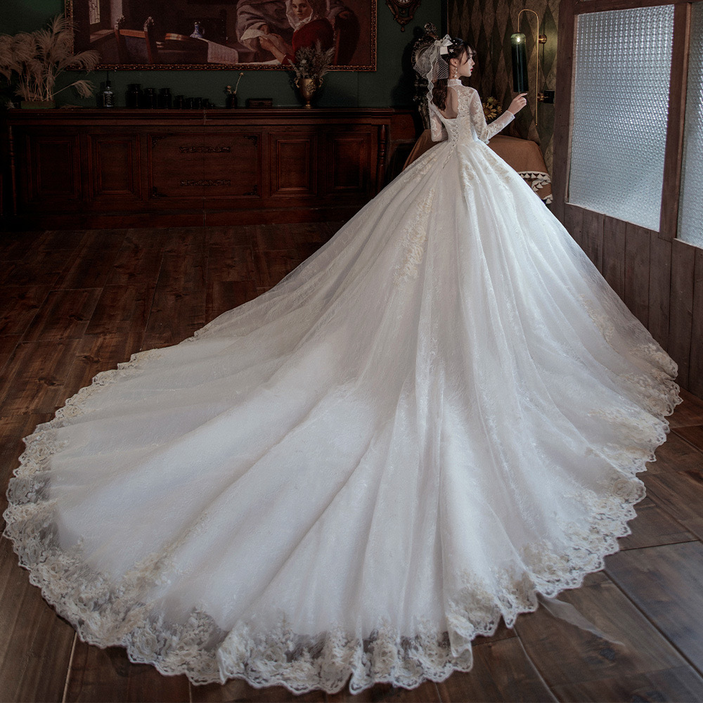 plus size long sleeves Dress high neck beach Bohemian Wedding Gowns Bridal Dresses a line robe de mariage lace Ruched Pleats Custom Made wed gown