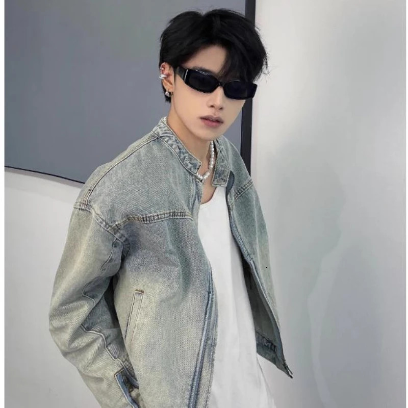 Men Washed Short Denim Jackets American Vintage Casual Loose Zipper Mens Jean Coat Couple Street Trend Cowboy Outwear 240319